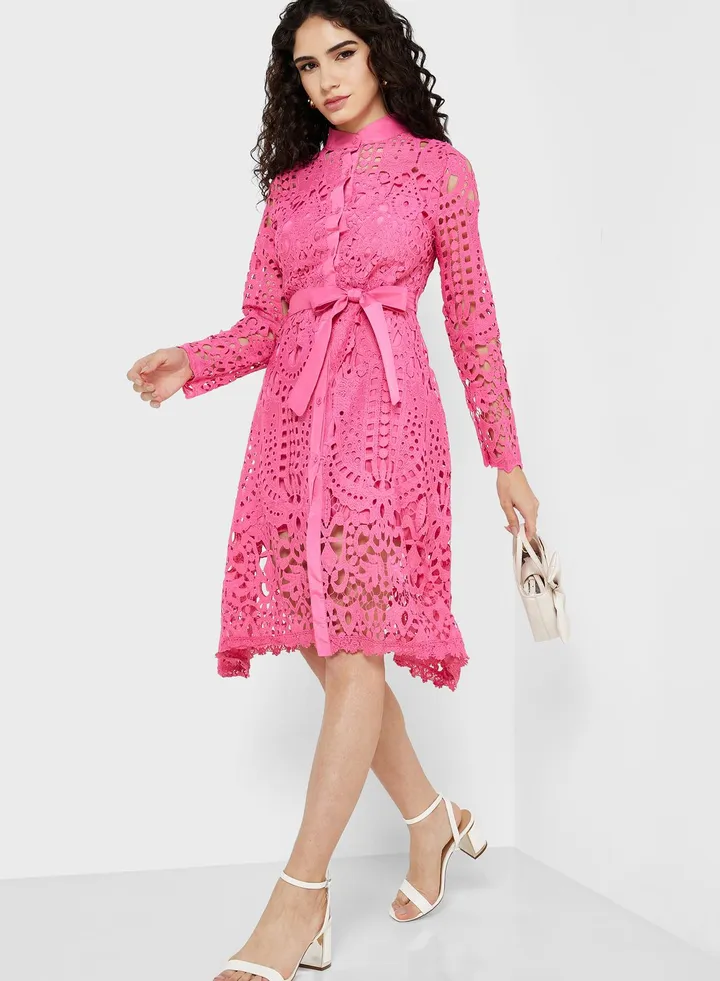 Schiffli Belted Dress