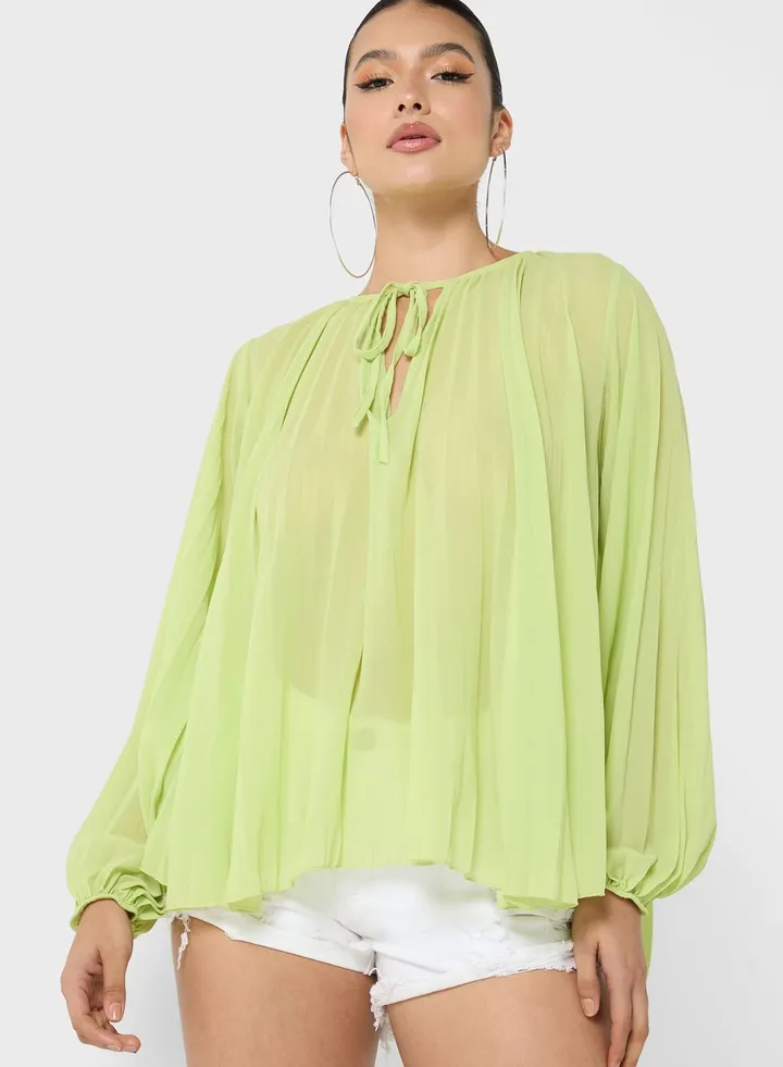 Balloon Sleeve Pleated Top