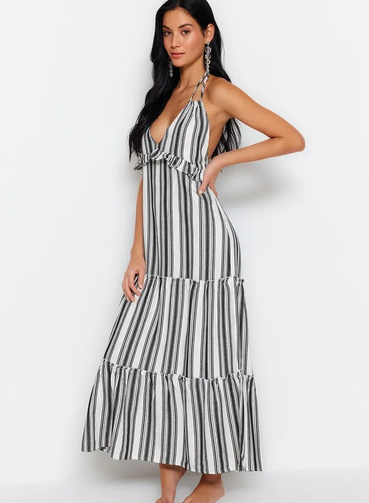Striped Ruffle Hem Beach Dress