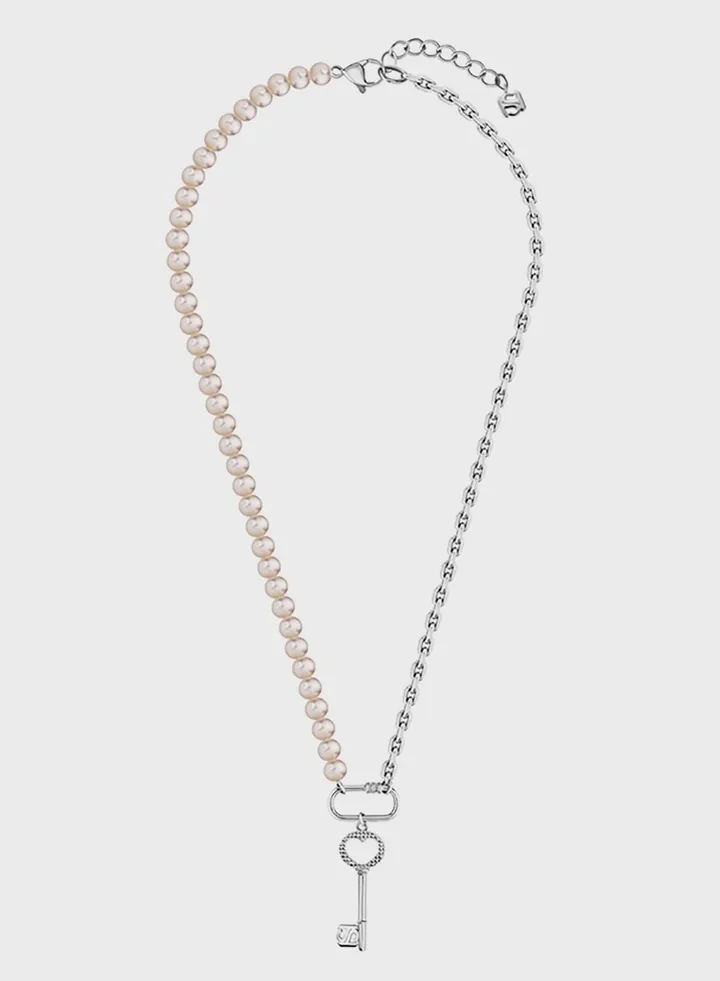Half Cablechain Half Pink Frewater Pearls Necklace