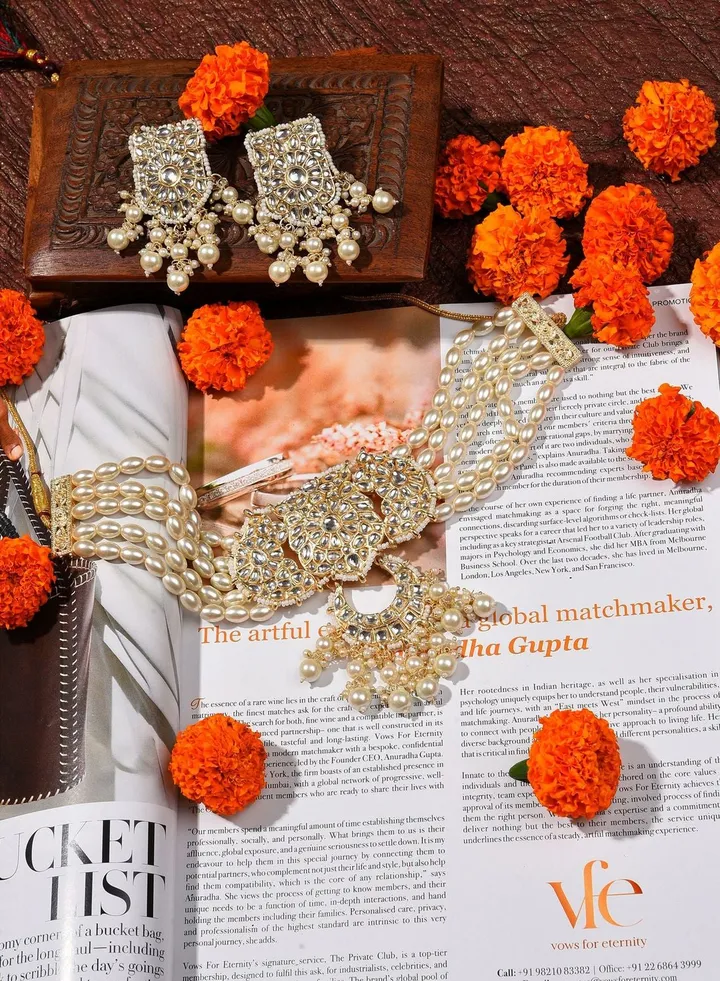 Gold Plated Designer Stone Beaded Necklace and Earring Set