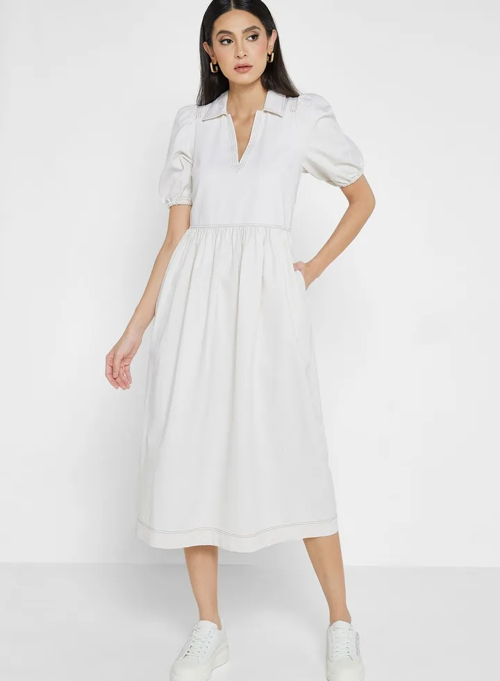 Balloon Sleeve Denim Dress
