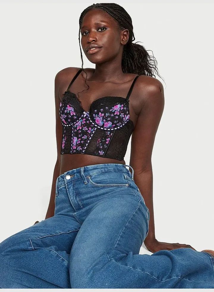 Ribbon Slot Lightly Lined Corset Top