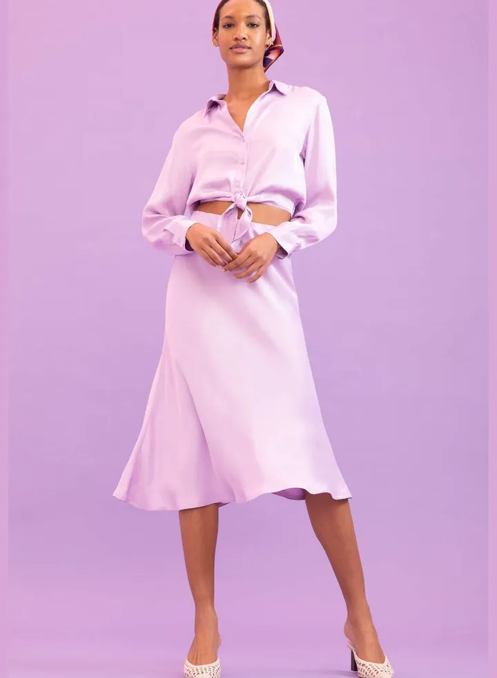 A Cut Midi Viscose Satin Skirt