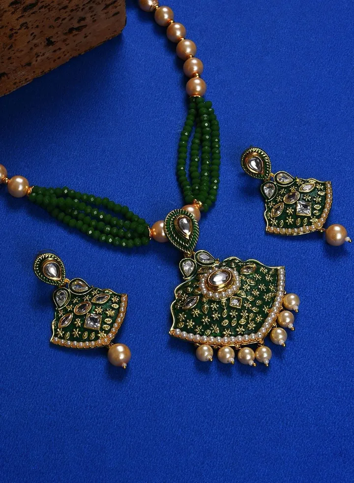 Gold Plated Designer Pearls Beaded Necklace and Earrings Set