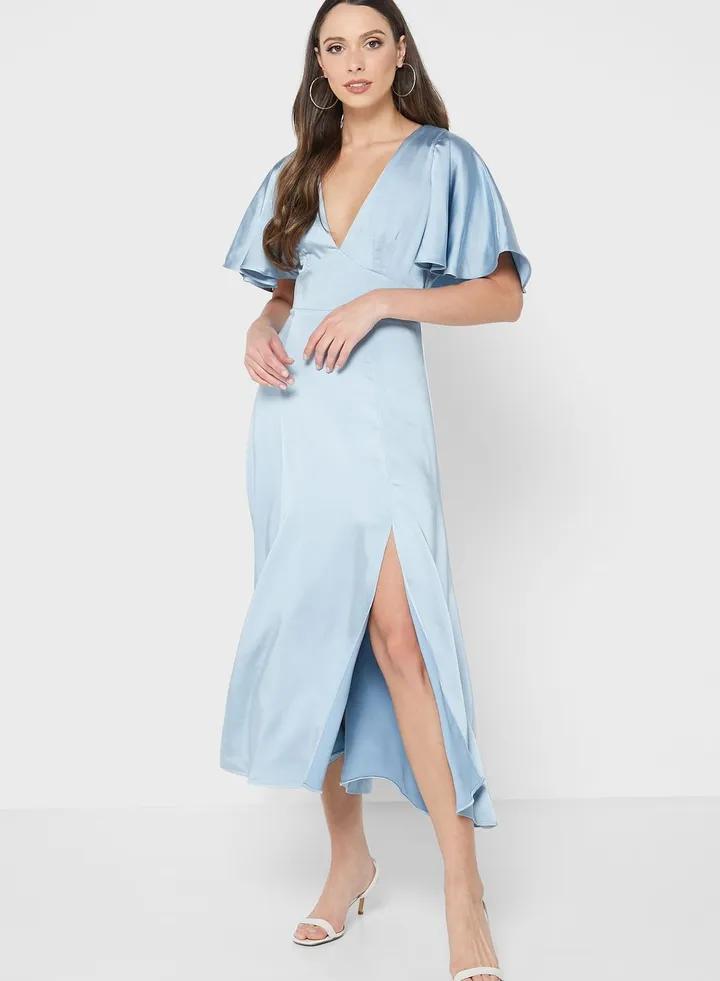 Plunge Neck Cape Sleeve Dress