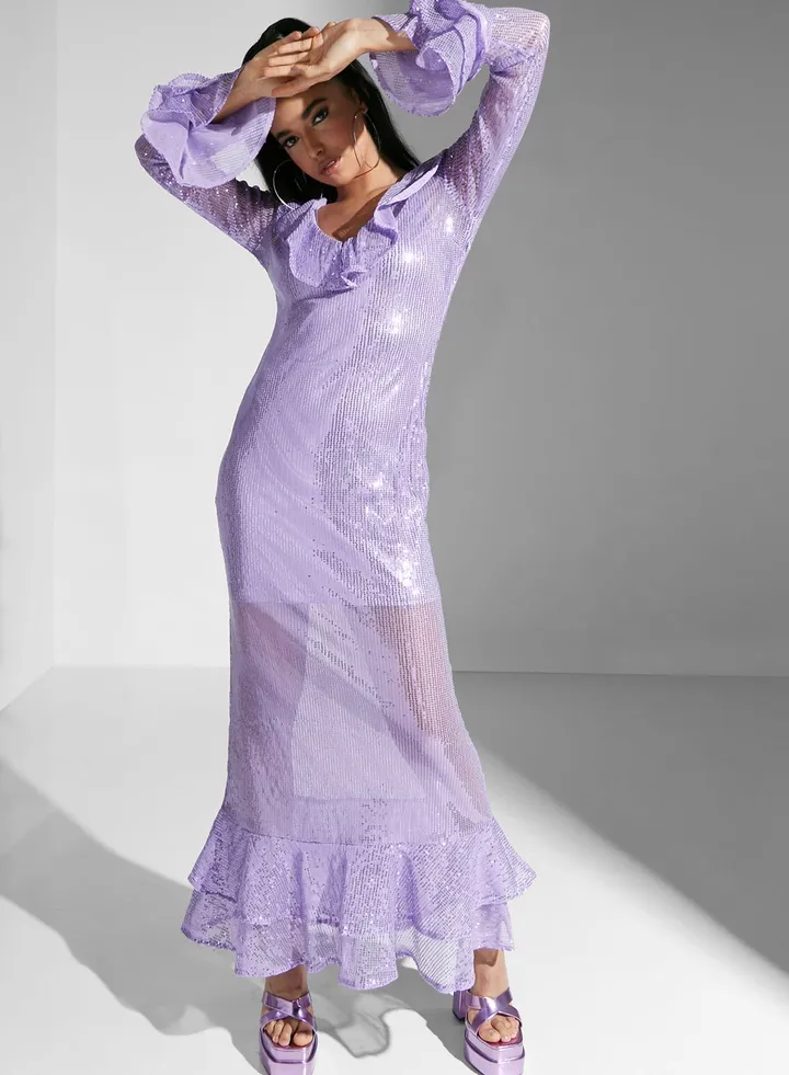 Cut Out Back Ruffle Hem Dress
