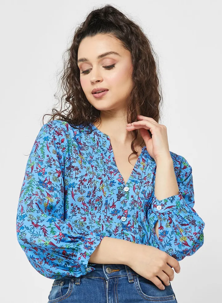 Floral Puff Sleeve Button Shirt