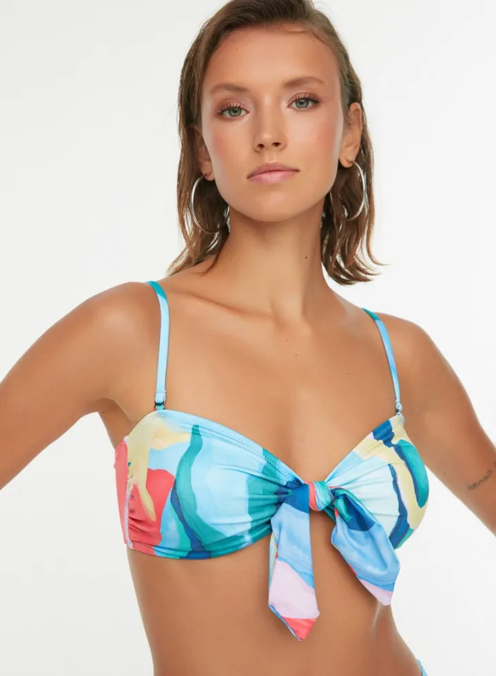 Printed Knot Detail Bikini Top
