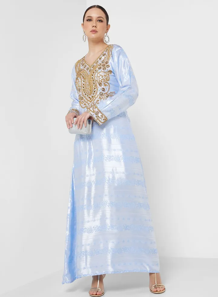 Embellished V-Neck Jalabiya