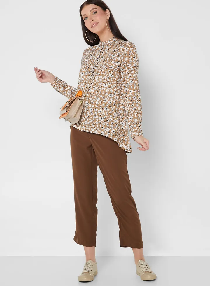 Plicated Detail High Waist Pants
