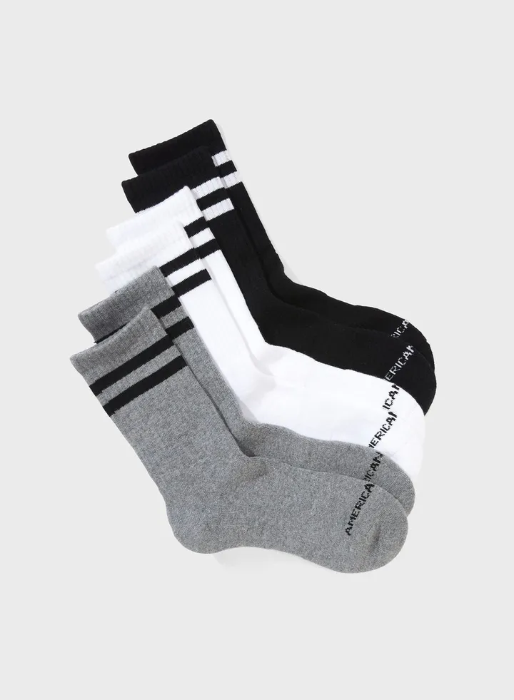 3 Pack Striped Crew Socks