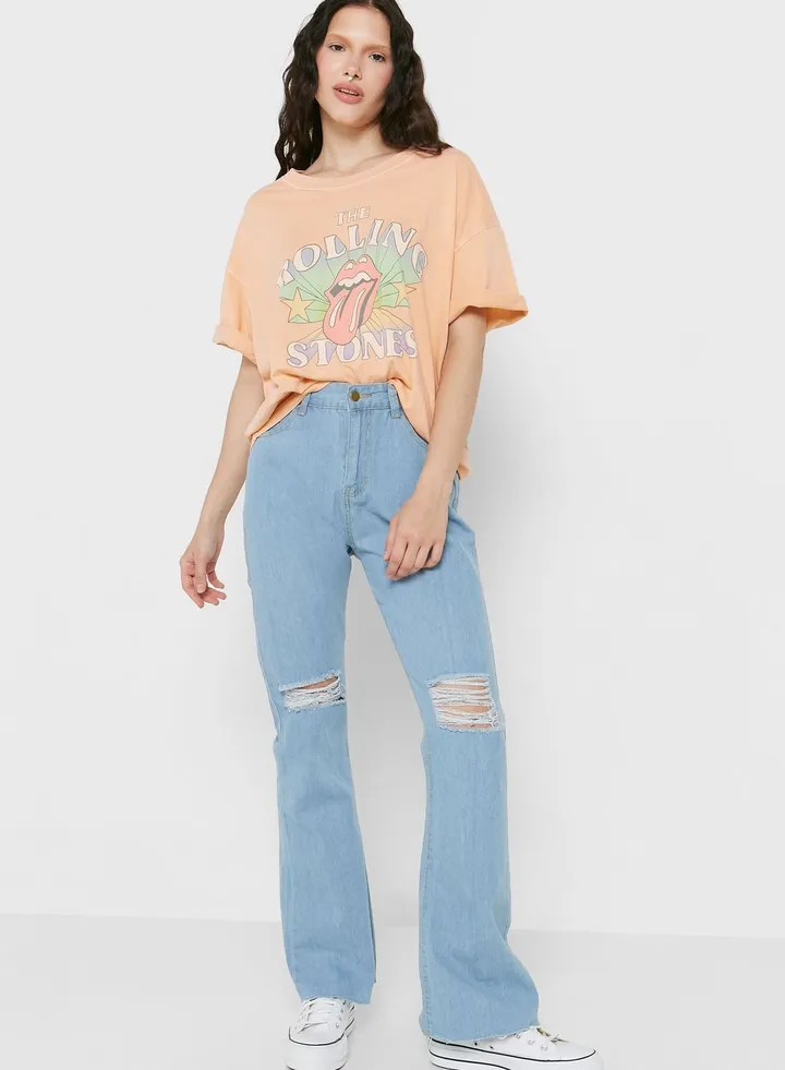 Cutout Detail Mom Jeans