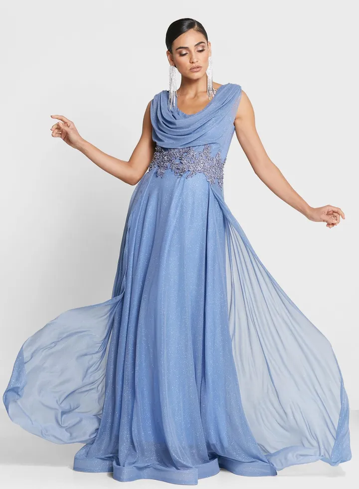 Farah Hassan Cowl Neck Satin Dress