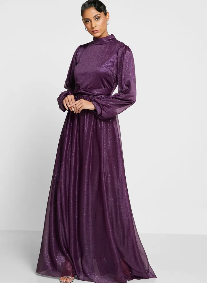 Cuff Sleeve Flare Dress