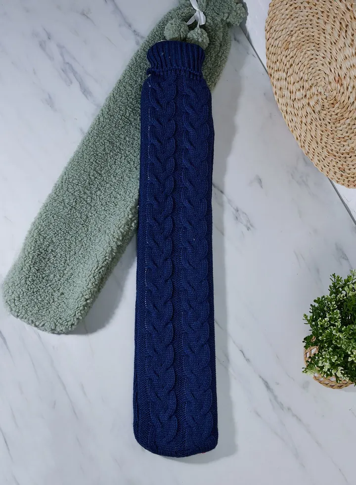 Navy Knit Long Hot Water Bottle