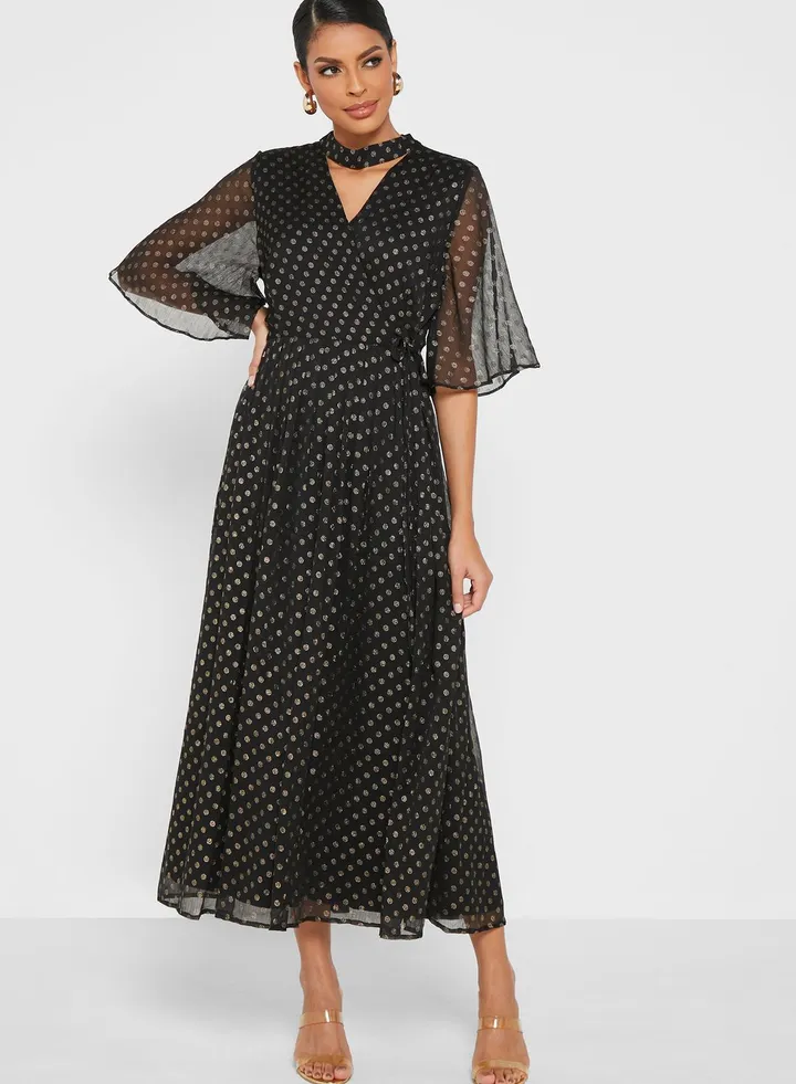 Wide Sleeves Choker Neck Dress