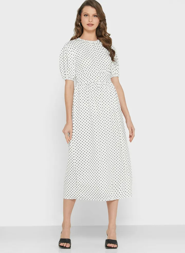 Puff Sleeves Polka Dot Dress