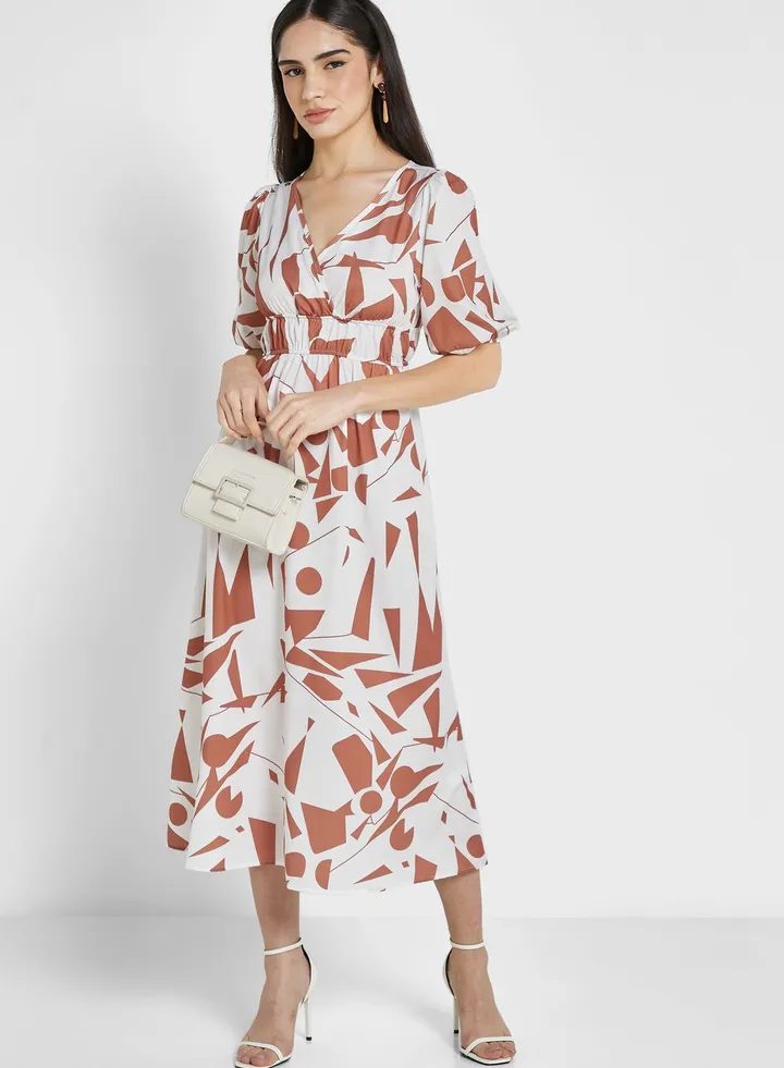 Puff Sleeve Printed Dress
