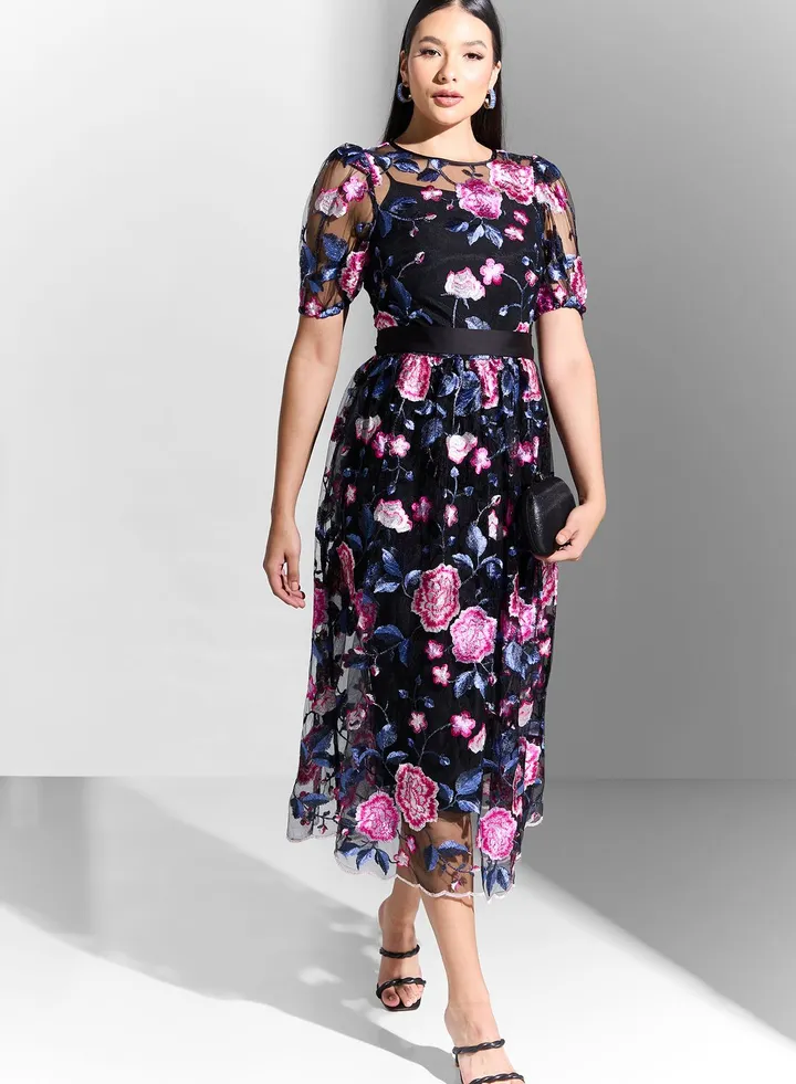 Mesh Floral Print Dress