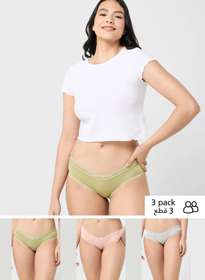 3 Pack Lace Trim Hipster Brief