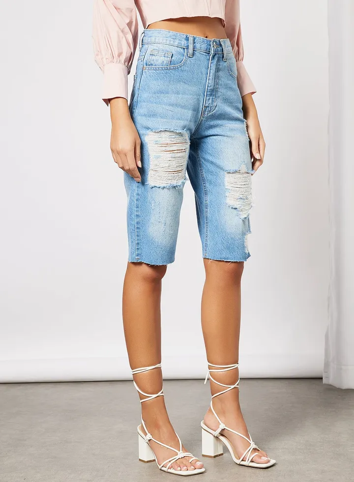 Distressed Denim Shorts Blue