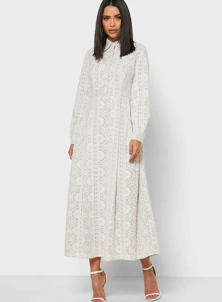 Lace Shirt Midi Dress