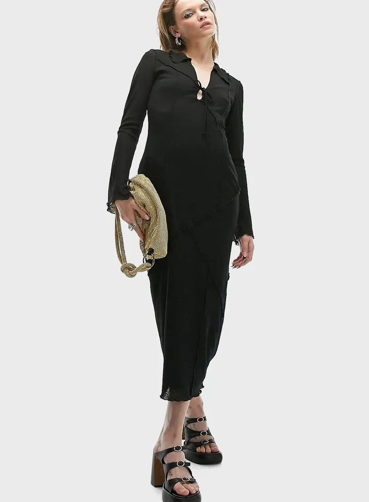 Mesh Detail Knitted Dress