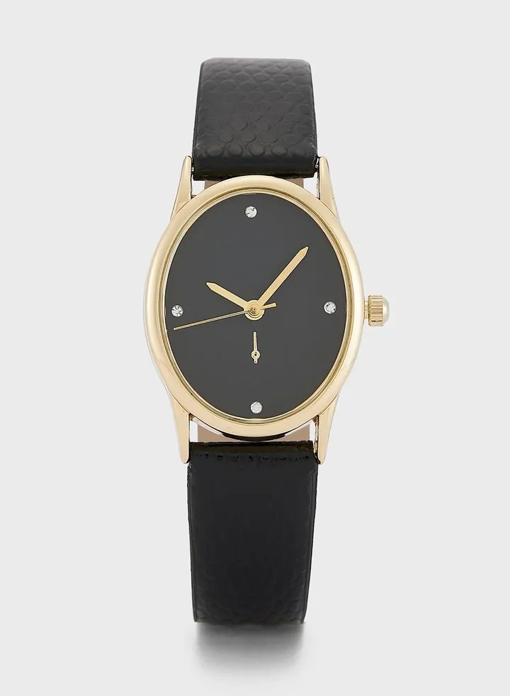 Oval Watch With Snake Texture Strap