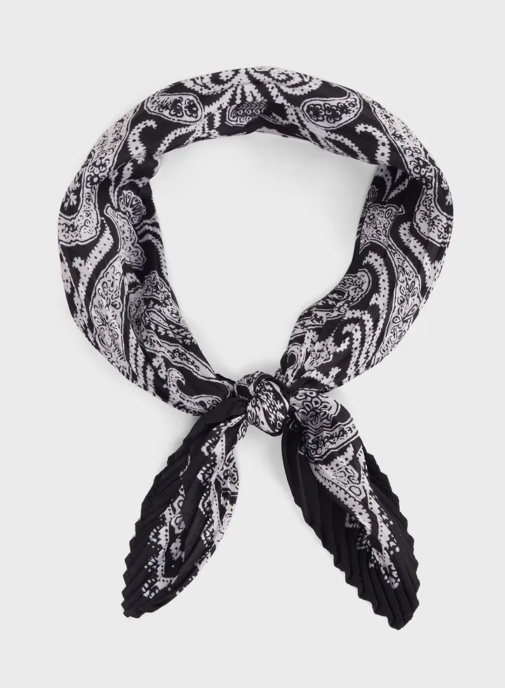 Pleated Paisley Silky Scarf