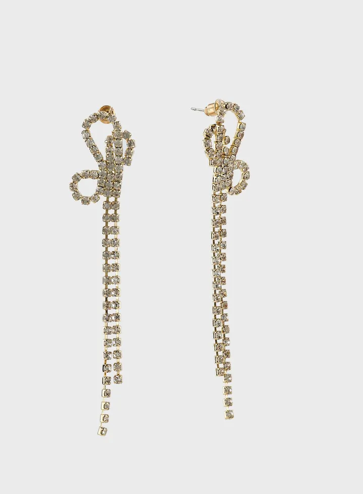 Diamante Bow Drop Earrings