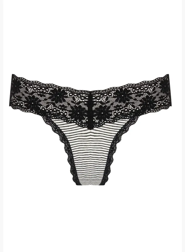 Lace Detail Striped String Thong