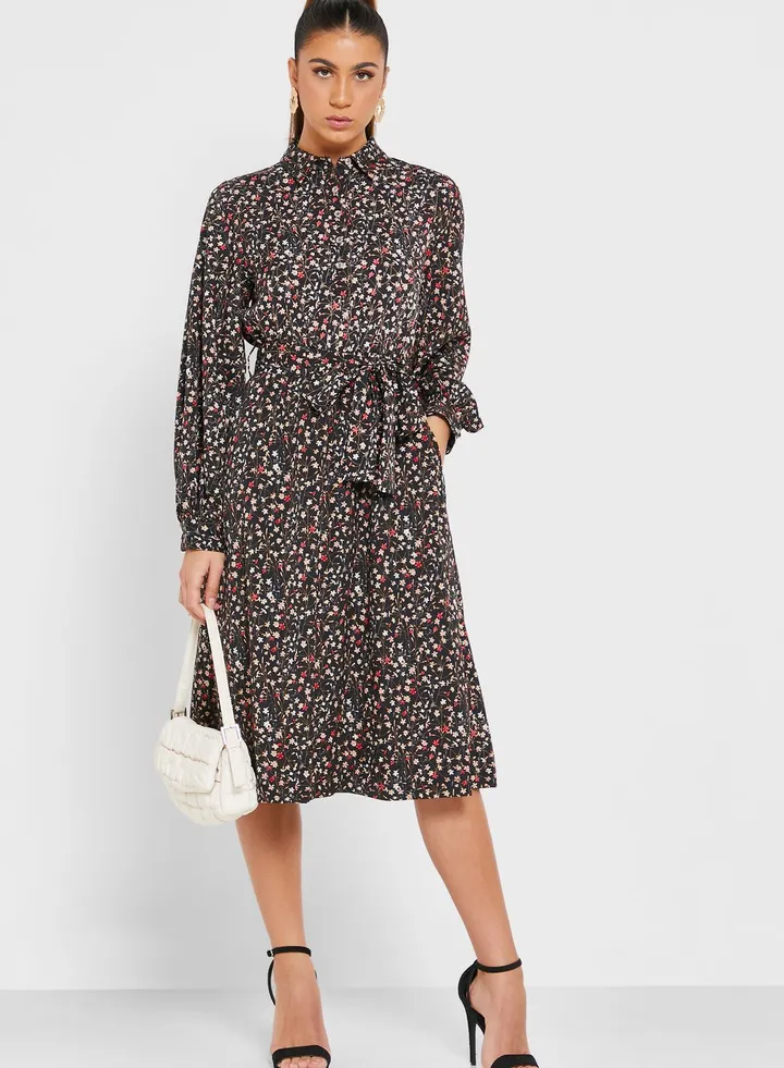 Pocket Detail Printed Shirt Dress