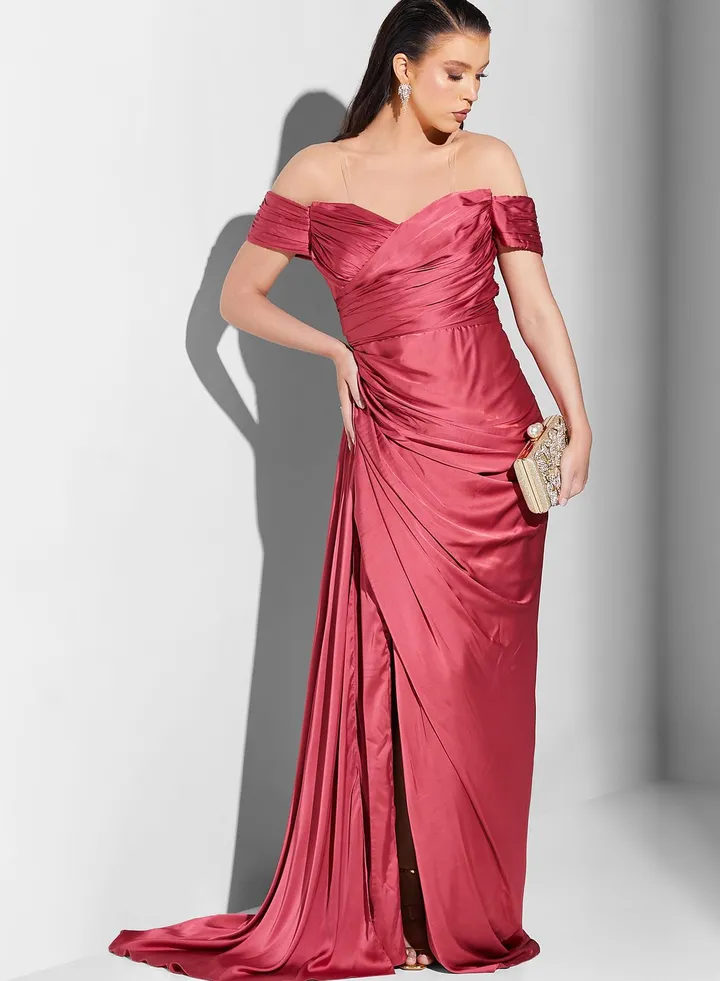 Nour Bardot Dress With Ruching Detail