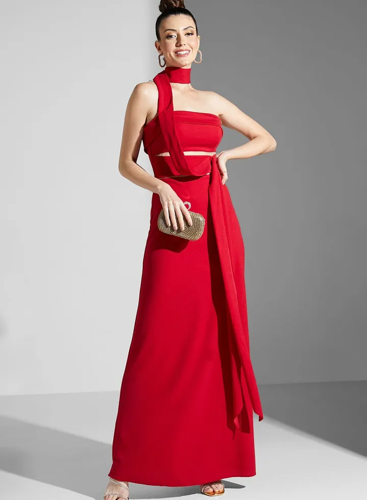 Zena Louay Asymmetric Bandeau Dress With Shawl Neckline