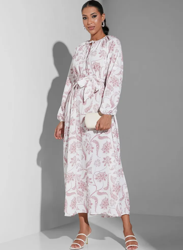 Floral Print Tie Detail Dress