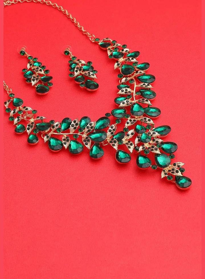 Gold Plated Designer Stone Necklace and Earring Set