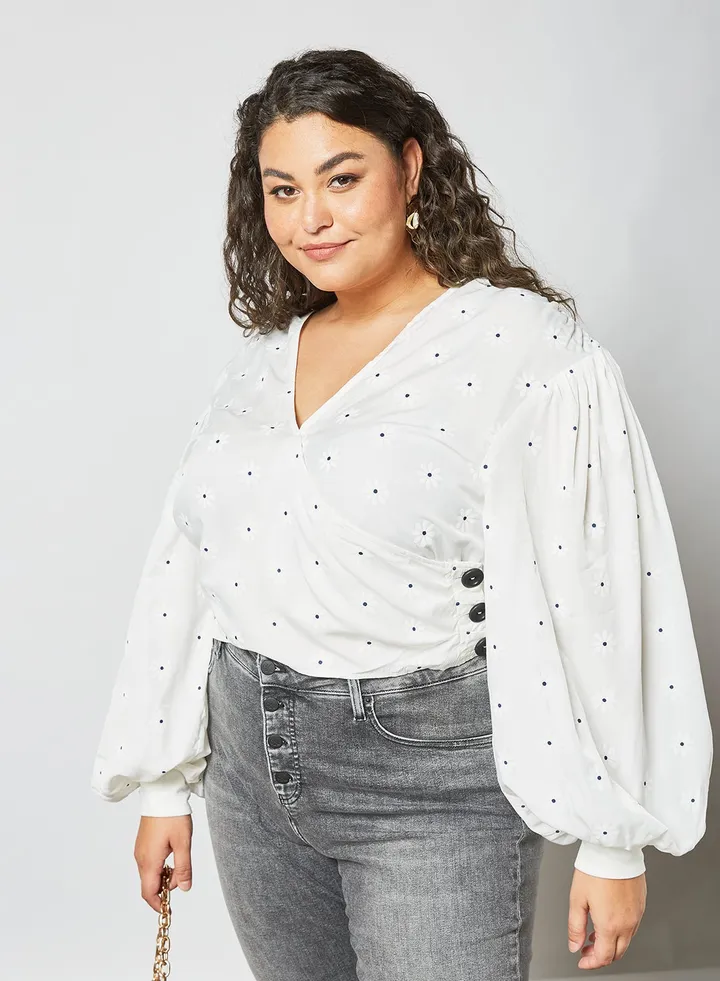 Plus Size Balloon Sleeve Top White