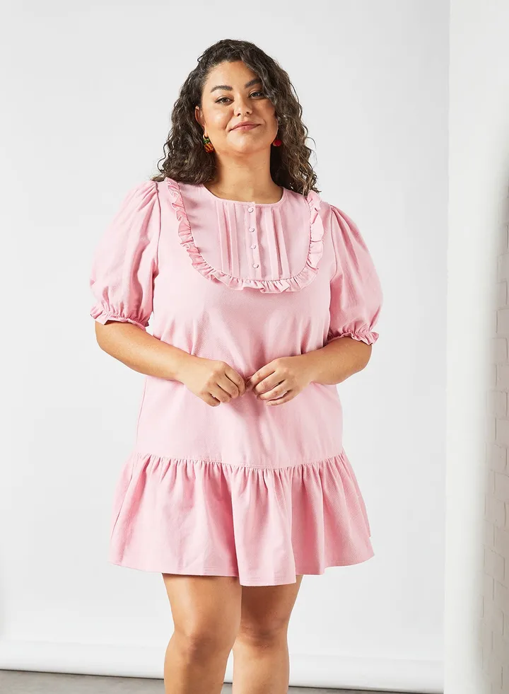 Plus Size Ruffle Trim Dress Pink
