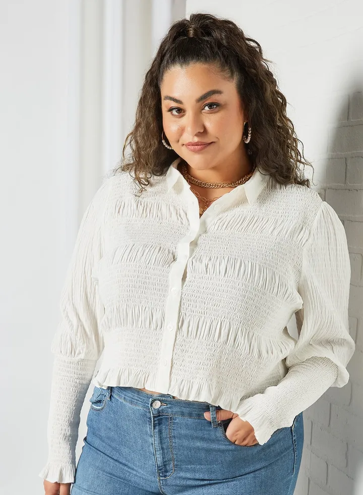 Plus Size Shirred Detail Shirt White