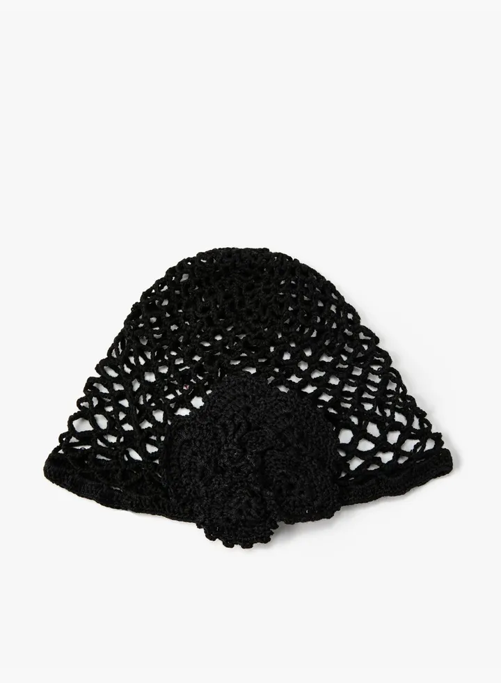 Fishnet Knitted Floral Motif Hat - Melis Ağazat X Koton