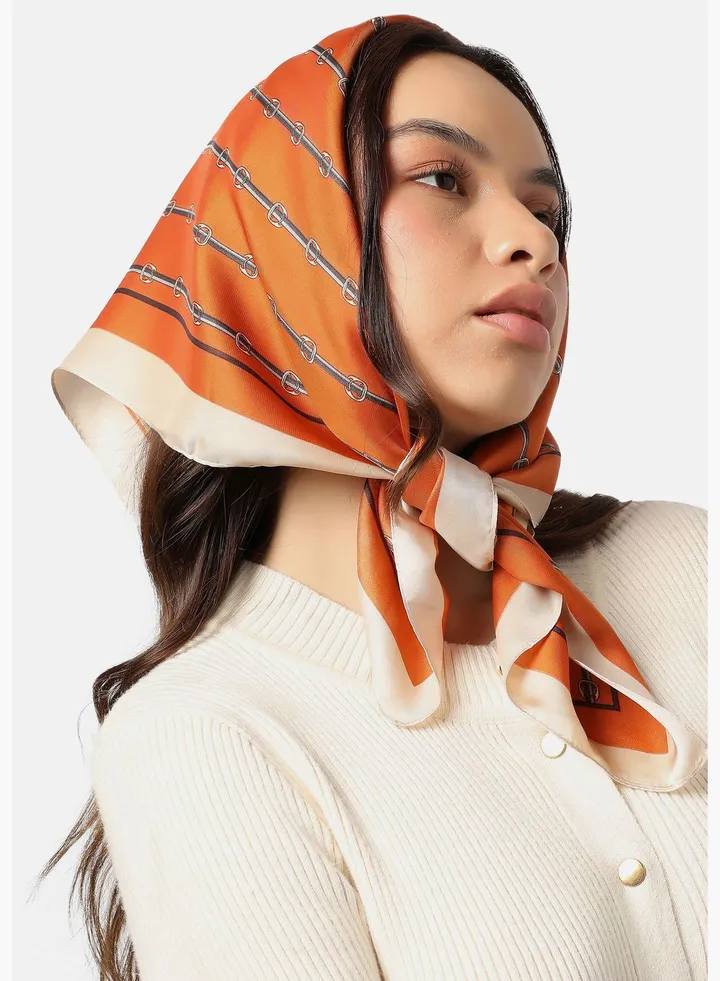 Satin Plain Border Striped Head Scarf For Women