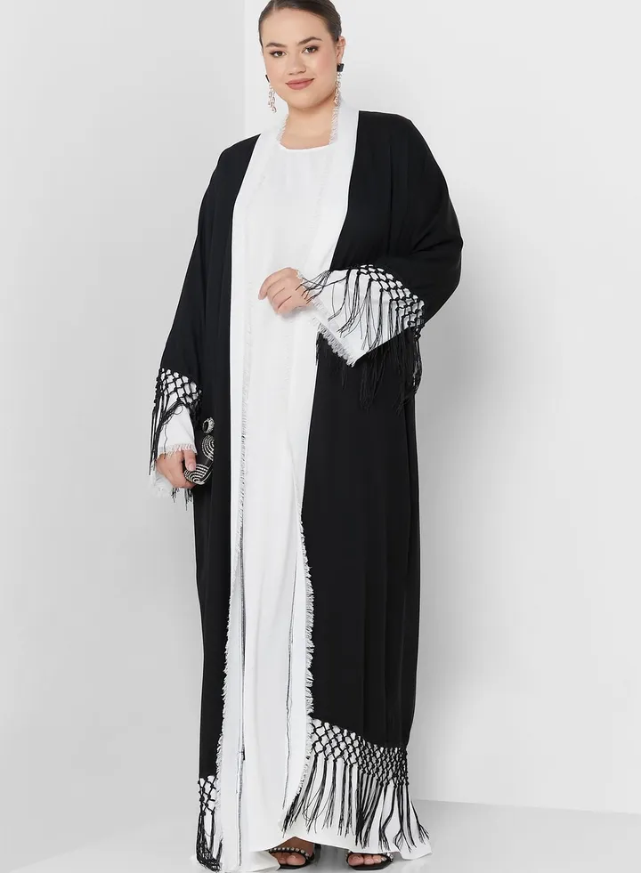 Fringe Hem Broidered Abaya