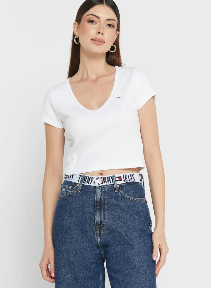 V-Neck Ribbed Crop Top