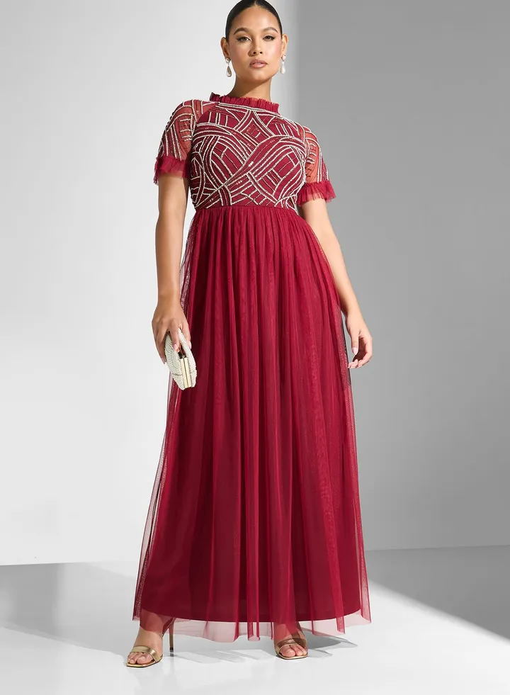 Plisse Sequined Dress