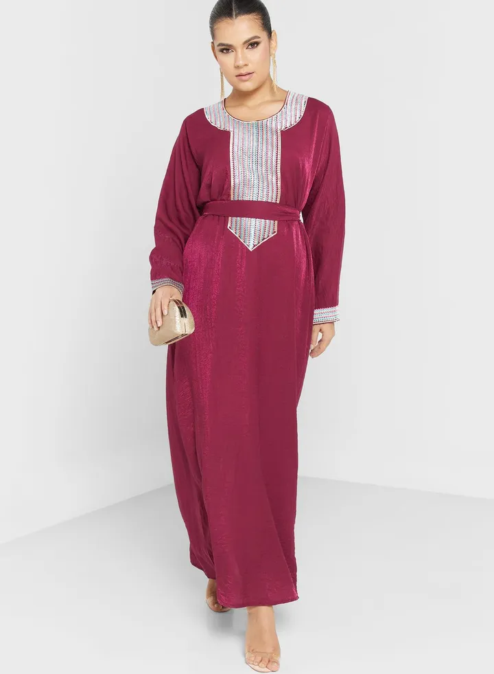 Embroidered Belted Jalabiya
