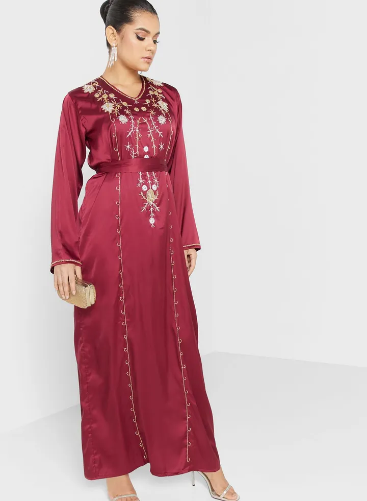 V-Neck Embellished Jalabiya