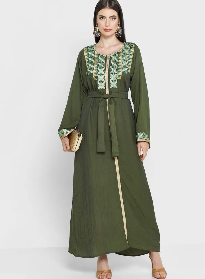 Embroidered Belted Jalabiya