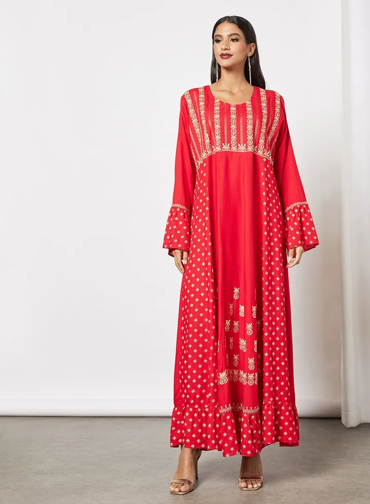 Embroidered Jalabiya Dress With Sheila