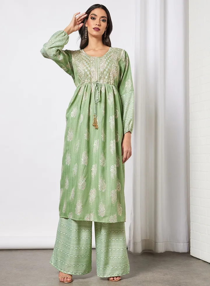 2-Piece Jalabiya And Pants Set With Matching Sheila